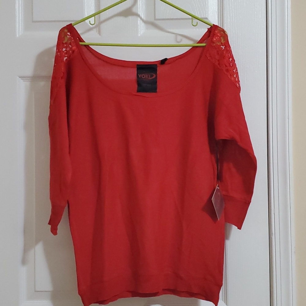 NWT - Red Yoki sweater w/ lace shoulders!